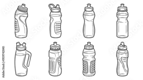 sports drink , realistic line art vector set , white background , PNG and SVG isolate