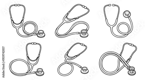 stethoscope , realistic line art vector set , white background , PNG and SVG isolate