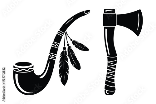 Native American Pipe and Tomahawk Axe Icons