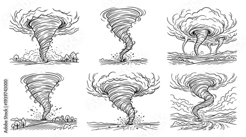 tornado , realistic line art vector set , white background , PNG and SVG isolate