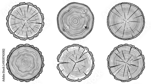 tree ring , realistic line art vector set , white background , PNG and SVG isolate