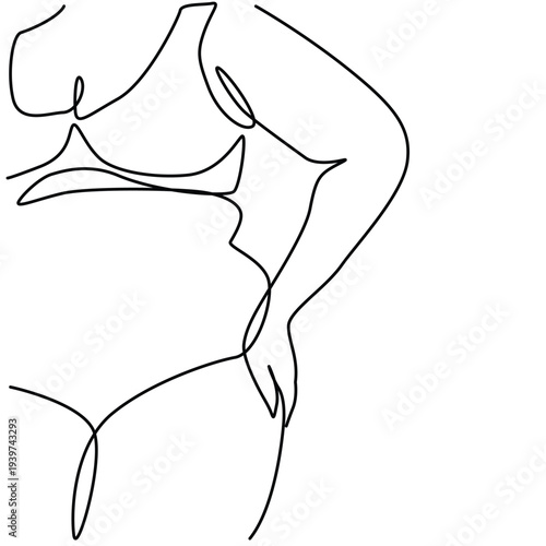 Fat woman body in underwear one line drawing. Fat woman body in underwear single line illustration. Fat woman body in underwear minimalist line art
