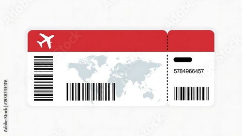 Global travel ticket with barcode and world map
