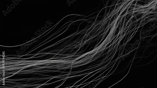 Soft thin thread lines moving organically like fabric fibers in motion