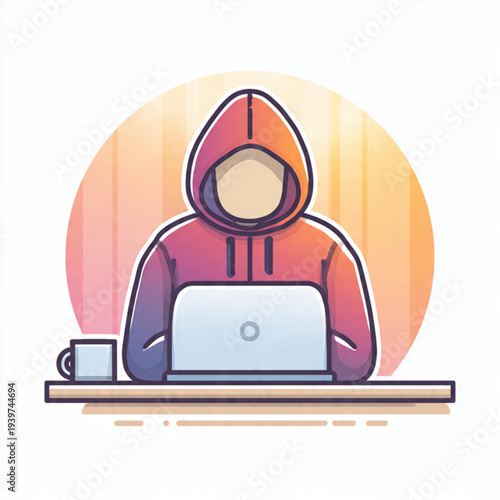 Anonymous Coder in Hoodie with Code Screen Illustration