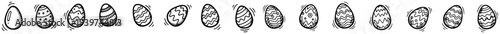 Set of hand drawn easter eggs in a row doodle style