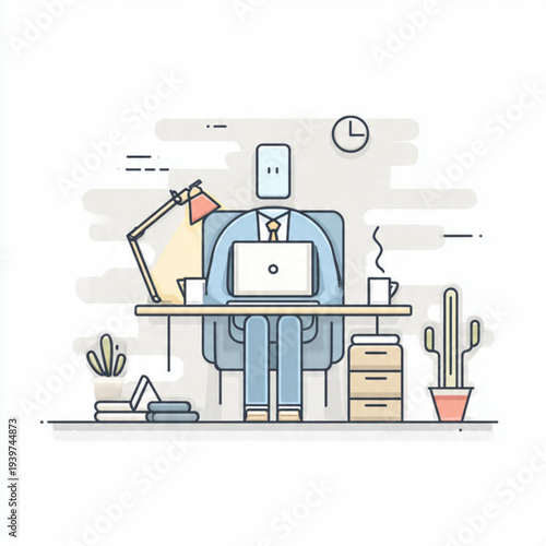 Web Developer Working at Desk with Laptop Illustration