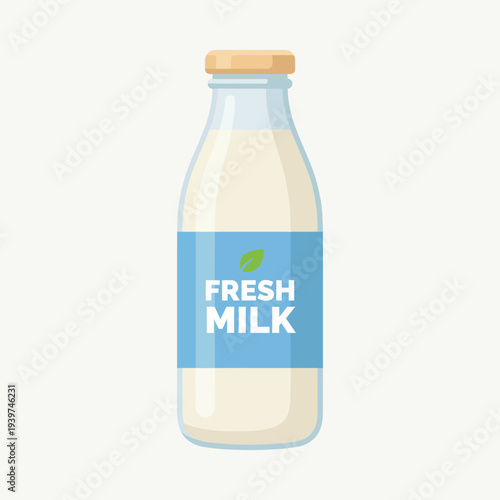 A clean and modern bottle of fresh milk on a plain background emphasizes freshness and simplicity in dairy products, suitable for marketing and branding initiatives.
