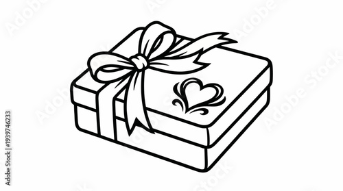 A beautifully illustrated gift box with a ribbon, presenting an elegant design perfect for celebrations, embodying emotions of joy, love, and giving, ideal for cards or marketing.