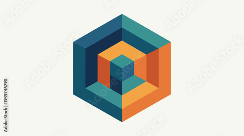 A visually engaging abstract geometric design featuring layered shapes and colors, representing depth and dimensionality in a minimalist artistic style for modern aesthetics.