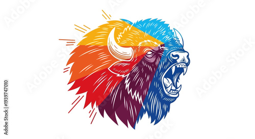 Vibrant Bison Head Illustration Closeup.