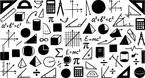 Hand drawn math and education symbols doodle art mathematics

