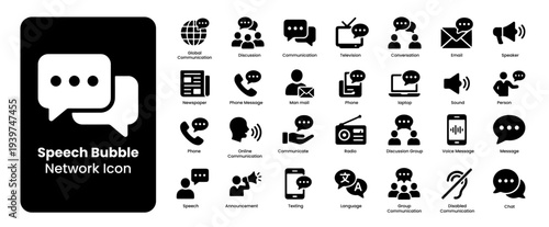 Speech Bubble Network Icons: Communication, Chat, Message, Phone, Email, Social Media