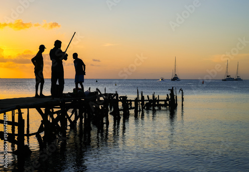 Fishermen on the Rodrigues Island Lagoon, Mauritius, Africa	