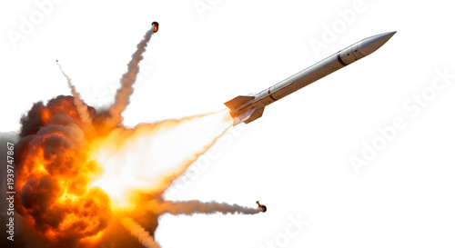 missile flying with fire isolated on transparent png