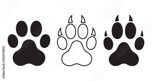 Set of paw prints animal footprints silhouette icons isolated on white background graphic