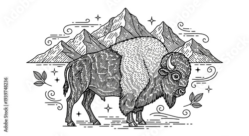 Large bison standing in profile view.