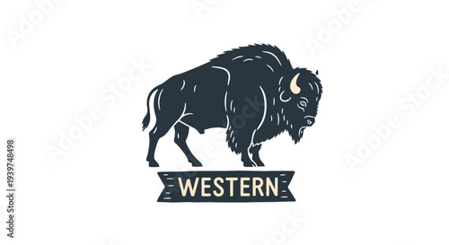 Black bison with western text logo.