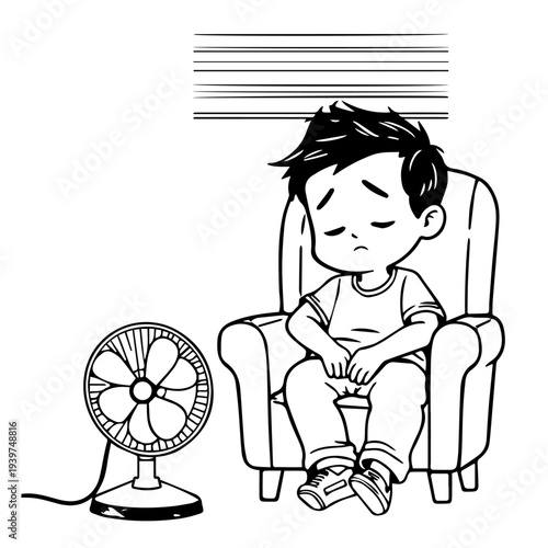 sad and sleepy kid with table fan vector design, fan, kid, table fan, cartoon, woman, illustration, vector, people, child, cafe, table, chair, couple, love, baby, art, drawing, boy, family
