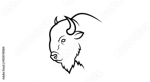 Bison Head Side Profile Portrait.