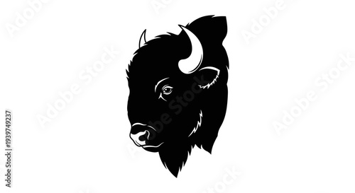 Black bison head with horns profile.