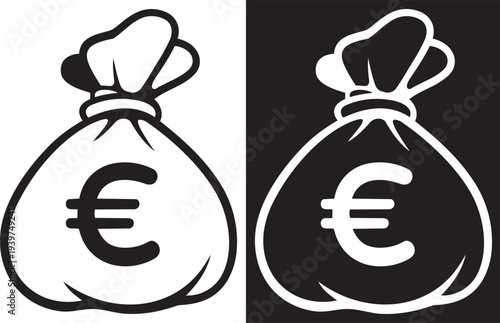 Euro Symbol on Bag: A symbolic representation of financial wealth and prosperity. The Euro currency sign is emblazoned prominently on a money bag, the visual emphasizes financial concepts.