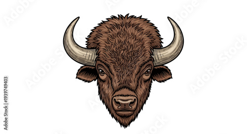 Brown Bison Head with Large Horns.