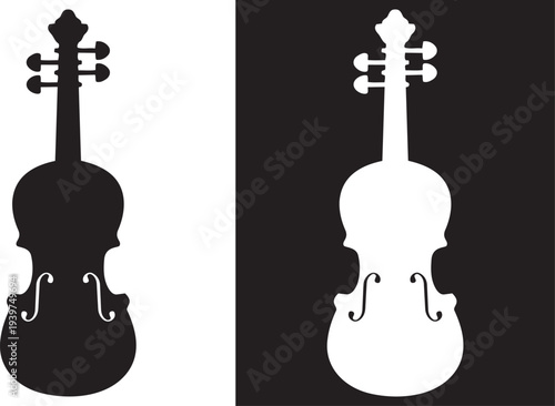 Musical Silhouette: A striking artistic composition showcasing the silhouette of a classic violin against contrasting backgrounds. The elegant shape, with its f-holes, fingerboard, and scroll.