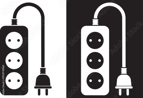 Power Outlet and Plug Duo: A minimalist display of two power outlets and plugs, one rendered in a striking black and white scheme, highlighting the fundamental devices.