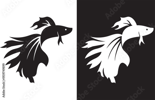 Betta Fish Yin Yang: A striking yin yang composition featuring the silhouette of two betta fish, symbolizing balance and harmony in a minimalistic design.