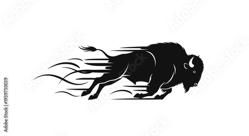 Black silhouette of a running bison.