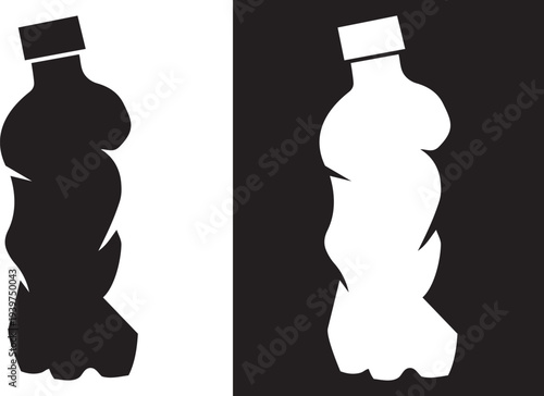 Bottle Silhouette: A stark black and white depiction of a plastic bottle silhouette, conveying themes of consumption, environmental awareness, and the impact of waste.