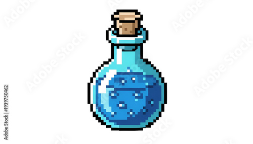 Magic Blue Mana Potion Glass Bottle Pixel Art Icon for RPG Game Asset