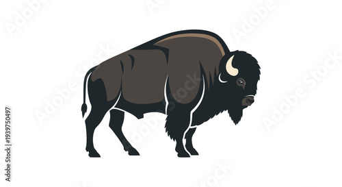 Large Brown Bison Standing Profile View.