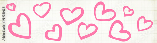 Pink sketched heart icon. Hand-drawn love doodle symbol, scribble romantic silhouette