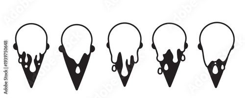 Ice cream cone vector icon, melting, dripping gelato scoop silhouette