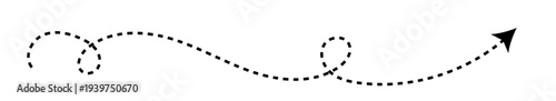 Long dash line arrow, curve horizontal dot direction path