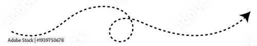 Long dash line arrow, curve horizontal dot direction path