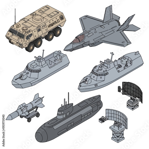 Military Vehicles and Equipment Set.