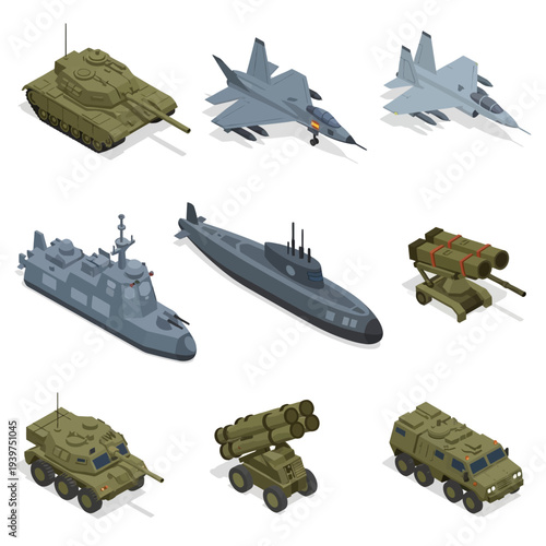 Assorted Military Vehicles and Equipment Set.