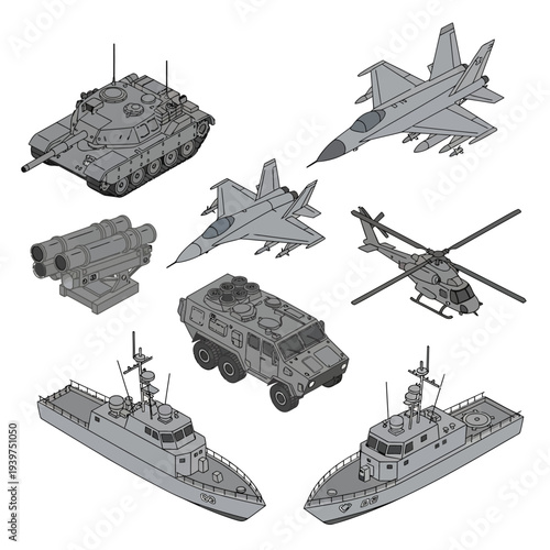 Military Vehicles and Equipment Set.