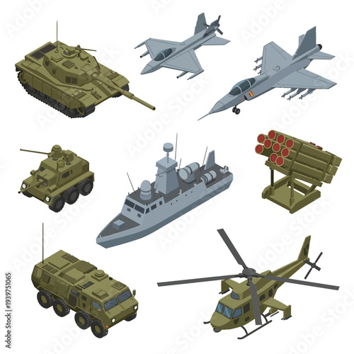 Collection of Military Vehicles and Equipment.