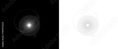 Photos Bright luminous lens flare effect demonstrating optical aberration rings against