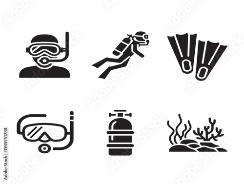 Scuba diving equipment set in minimalist flat design