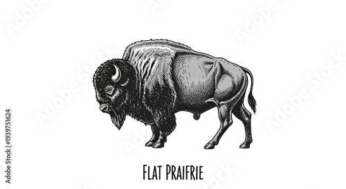 Large American Bison Standing Profile View.