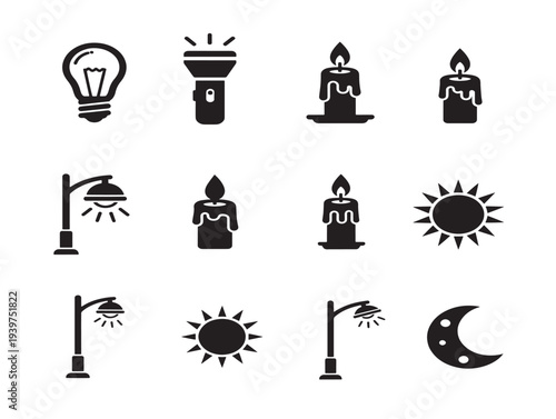 Night sky and moon phases with stars and lanterns