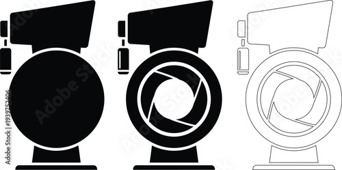 Technical drawing of industrial fans with varying design elements and a blueprint