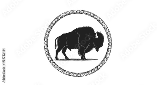 Black bison in circle frame logo.