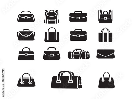 Collection of handbag and purse icons in minimalist style