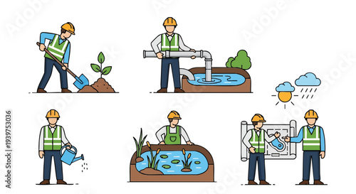 gardener watering plants eco-friendly irrigation system.
